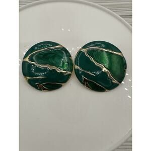 Vintage pierced enamel Green earrings green sparkle silver tone 1980’s Retro